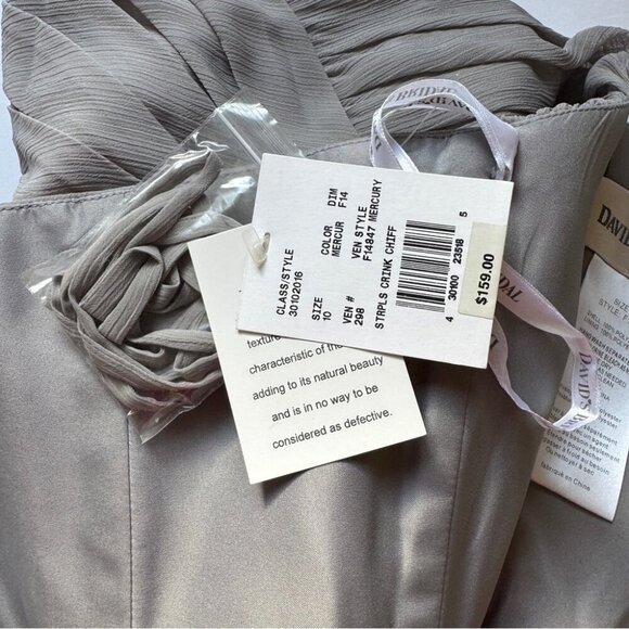 NWT David's Bridal F14847 Short Crinkle Chiffon Dress Front Cascade Mercury 10 - Picture 5 of 14